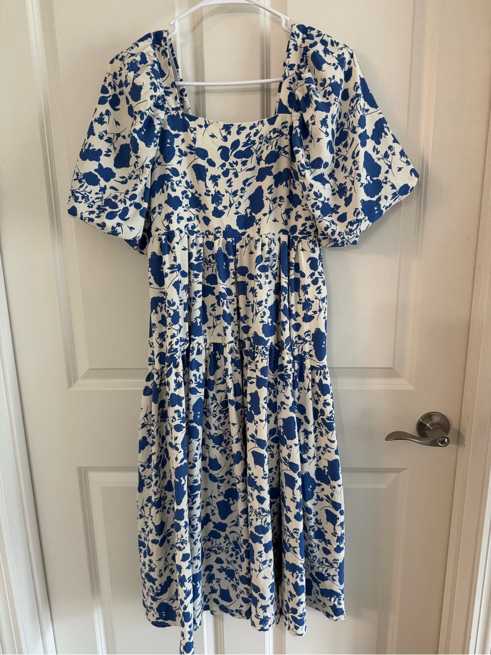 Blue Floral Square-Neck Midi Dress